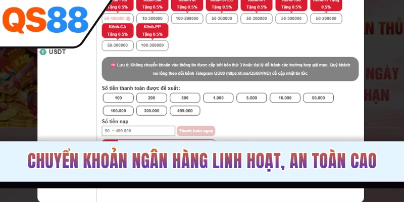 Chuyển khoản ngân hàng linh hoạt, an toàn cao